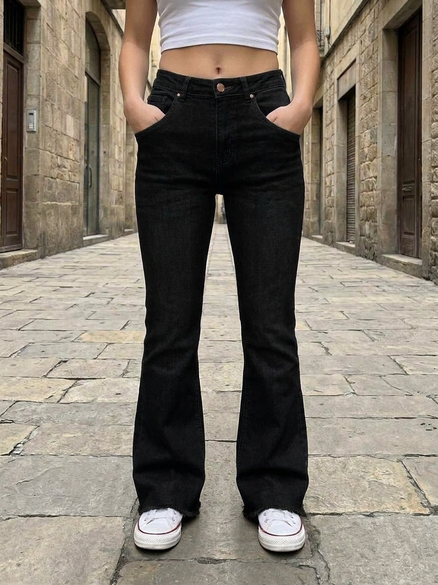 Raw-Hem Flare Jeans